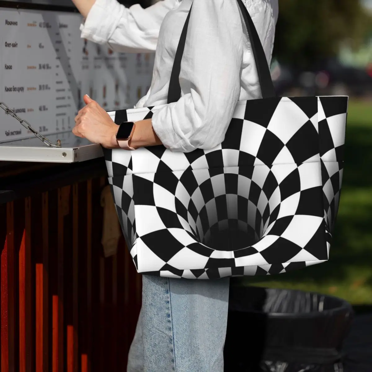 

Optical Illusion Black Hole Checkerboard Beach Tote Bag Sport Gym Yoga Duffle Large Tote Bag Women Travel Bag Fitness bag