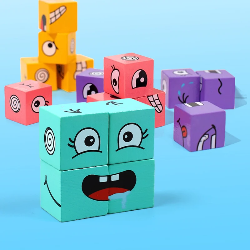 Set di giocattoli da costruzione in legno abbinati alle emozioni da 1 pezzo con biglietti per domande per bambini dai 3 anni in su