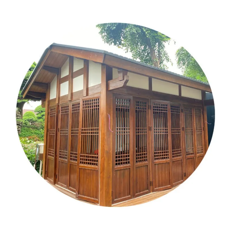 New Chinese style antique tea room wooden house courtyard garden landscape preservative wood pavilion Japanese style famous hote