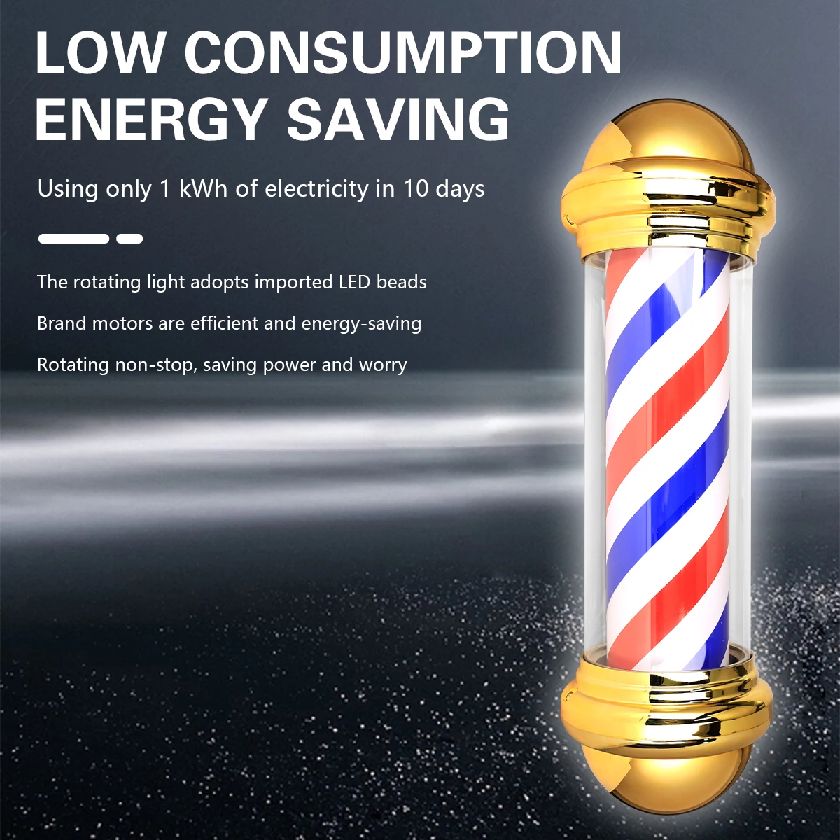 Barber Pole LED Light Classic Style Hair Salon Barber Shop Open Sign Spinning Red White Blue Stripe Light Sign Gold Color