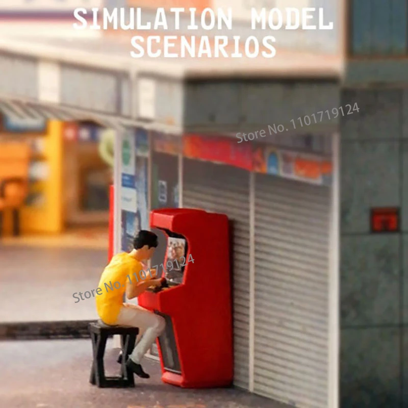 Miniatures 1/64 Scale Diorama Boy Playing Arcade Game Figure Display Figurine City Street View Scene Prop Model
