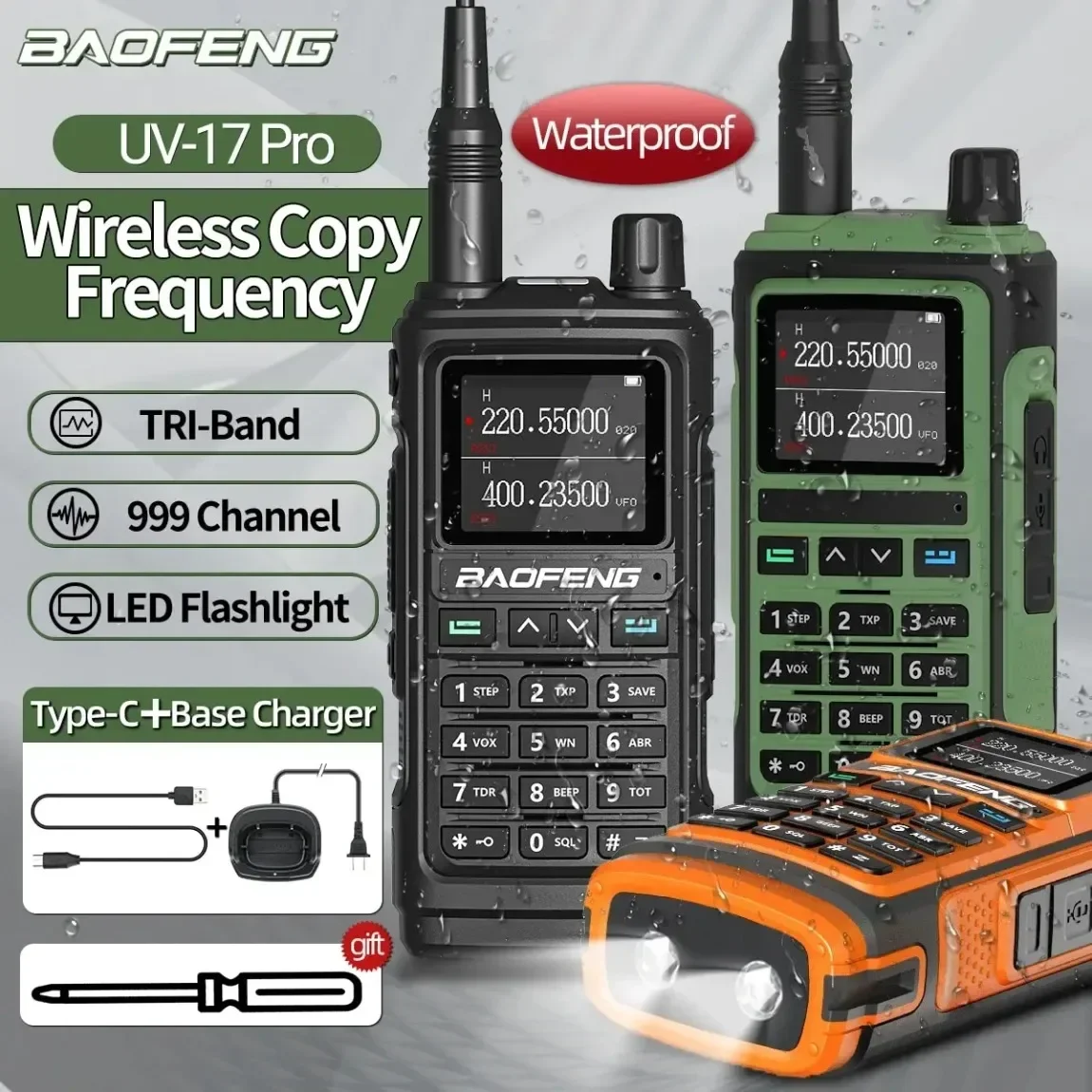 

UV 17 Pro Baofeng Wireless Copy Frequency Walkie Talkie 16 KM Long Range Flashlight Type-C Charger Ham Radio UV 17 Pro L K5 5R