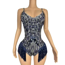 Sparkly Rhinestones Tassel Sexy Bodysuit Women Birthday Party Bar Dj Singer Dancer Costume Stage Performance Photoshoot Leotard