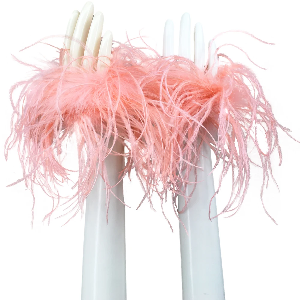 Natural Ostrich Feather Cuff, Mini, Furry, Fluffy Accessory, Bracelet, Handcraft, 220623, 1 Pairs