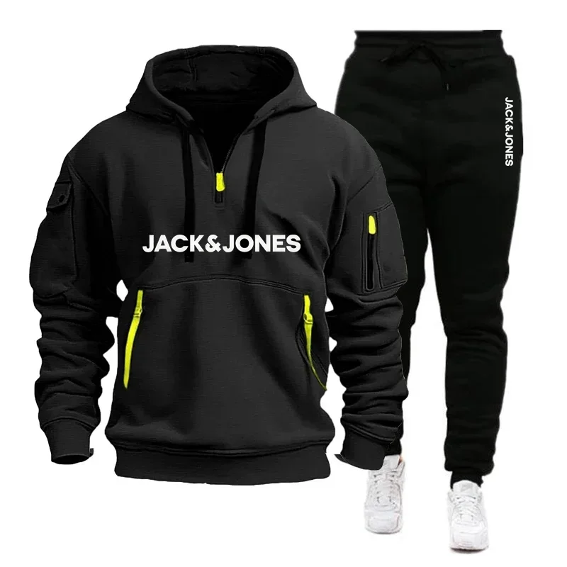 Twee sets herensportkleding voor herfst/winter 2025, inclusief een sweatshirt en twee sets fitness-joggingbroeken met wollen mutsen