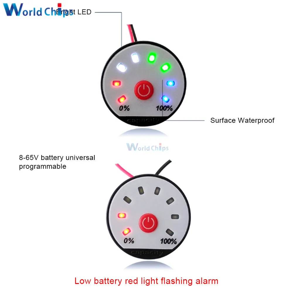 4.2V 7.4V 12V 16.8V 22V 24V 36V 8 Segment LED Battery Indicator LED Lithium Battery Capacity Indicator Power Level Display Meter