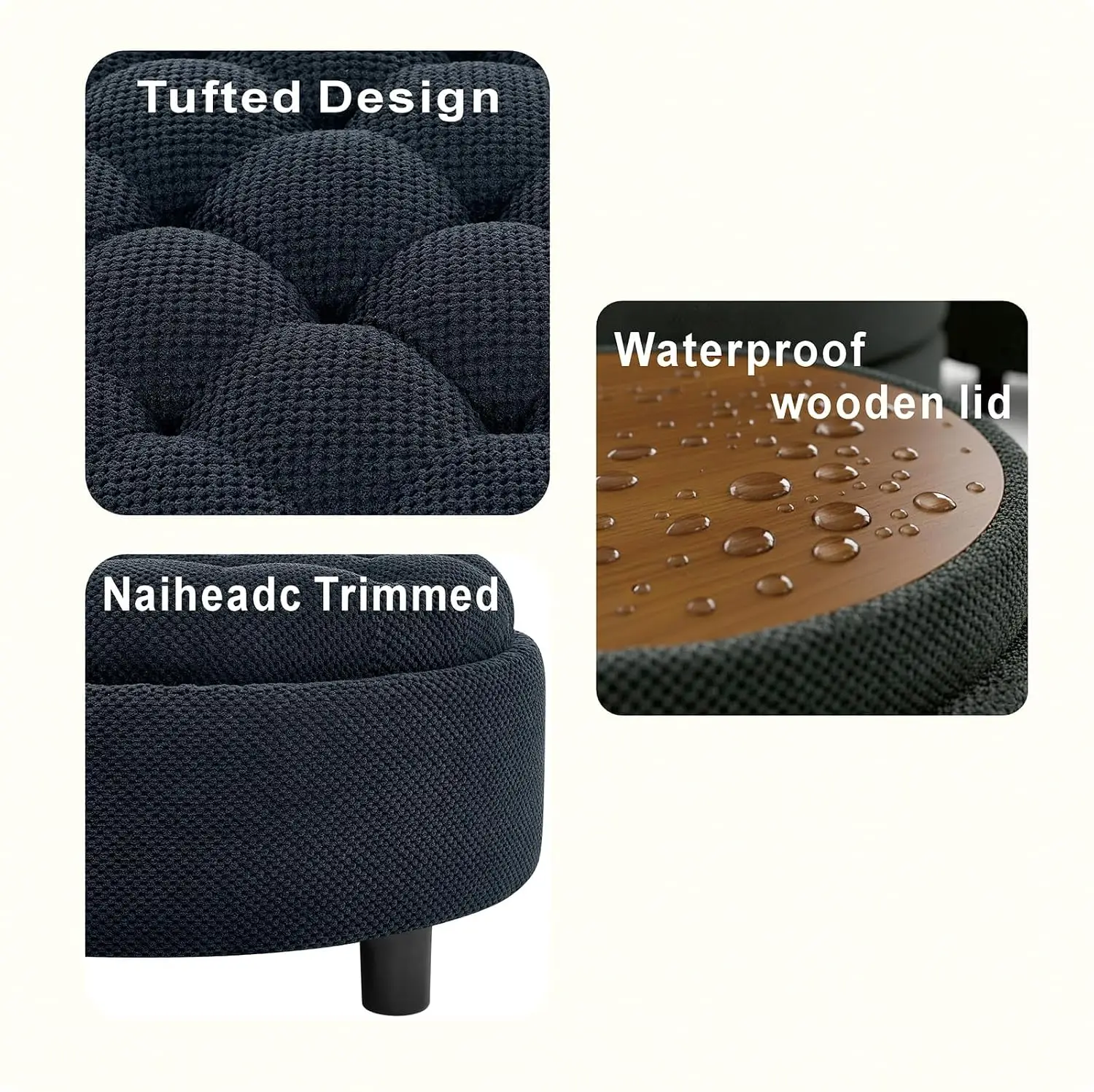 Round Storage Ottoman Reversible Tray Lid 25