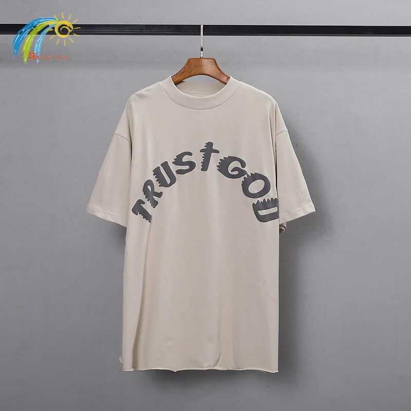 Streetwear Oversized T Shirt Kanye West Tee Men Women 1:1 Cotton Foam Printing Sunday Service Trust God Short Sleeve Top