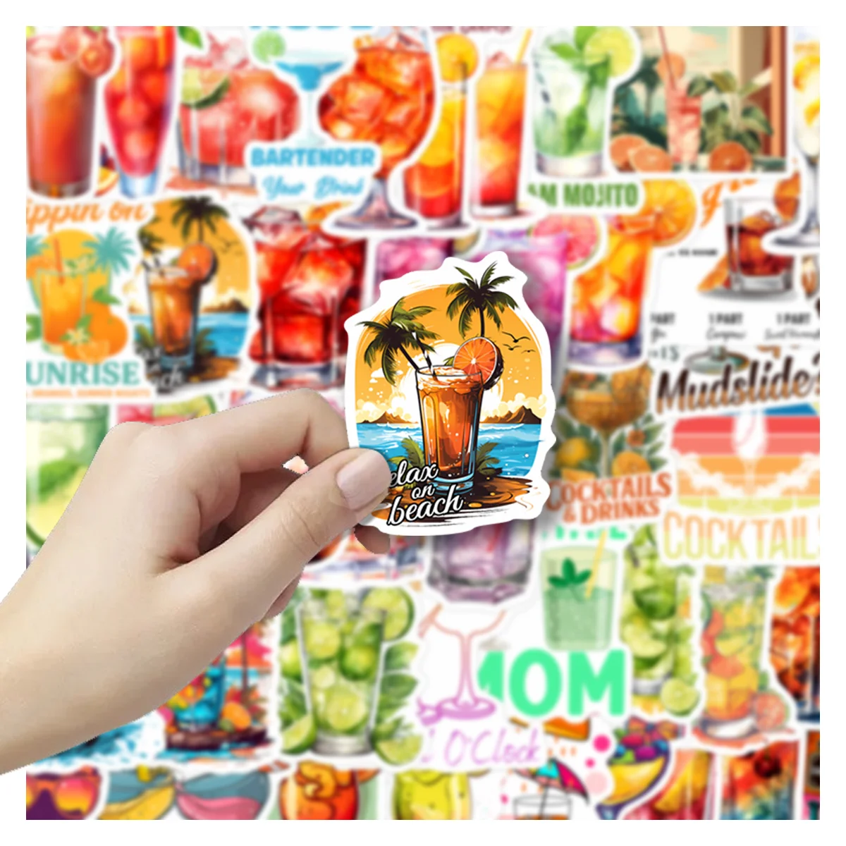 50pcs Cocktail Beverage Vinyl Stickers | Colorful Drinks Tropical Party Decals for Laptop, Journal, Water Bottle & Gift, Party F