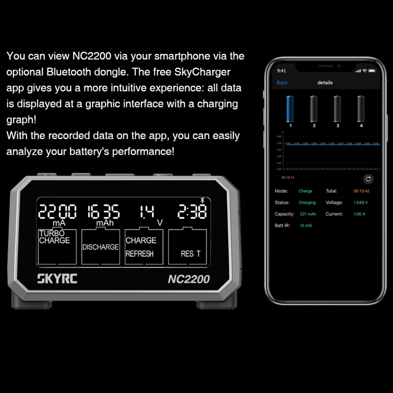 Skyrc NC2200 Battery Charger Discharge Analyzer With LCD Charger Repari Battery BT For AA AAA NiMH/NiCD Rechargeable Batteries