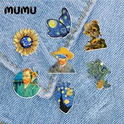 2023 New Van Gogh Flower Lapel Pin Starry Night Bus Acrylic Brooches Handmade Epoxy Jewelry Shirt Bag Badge