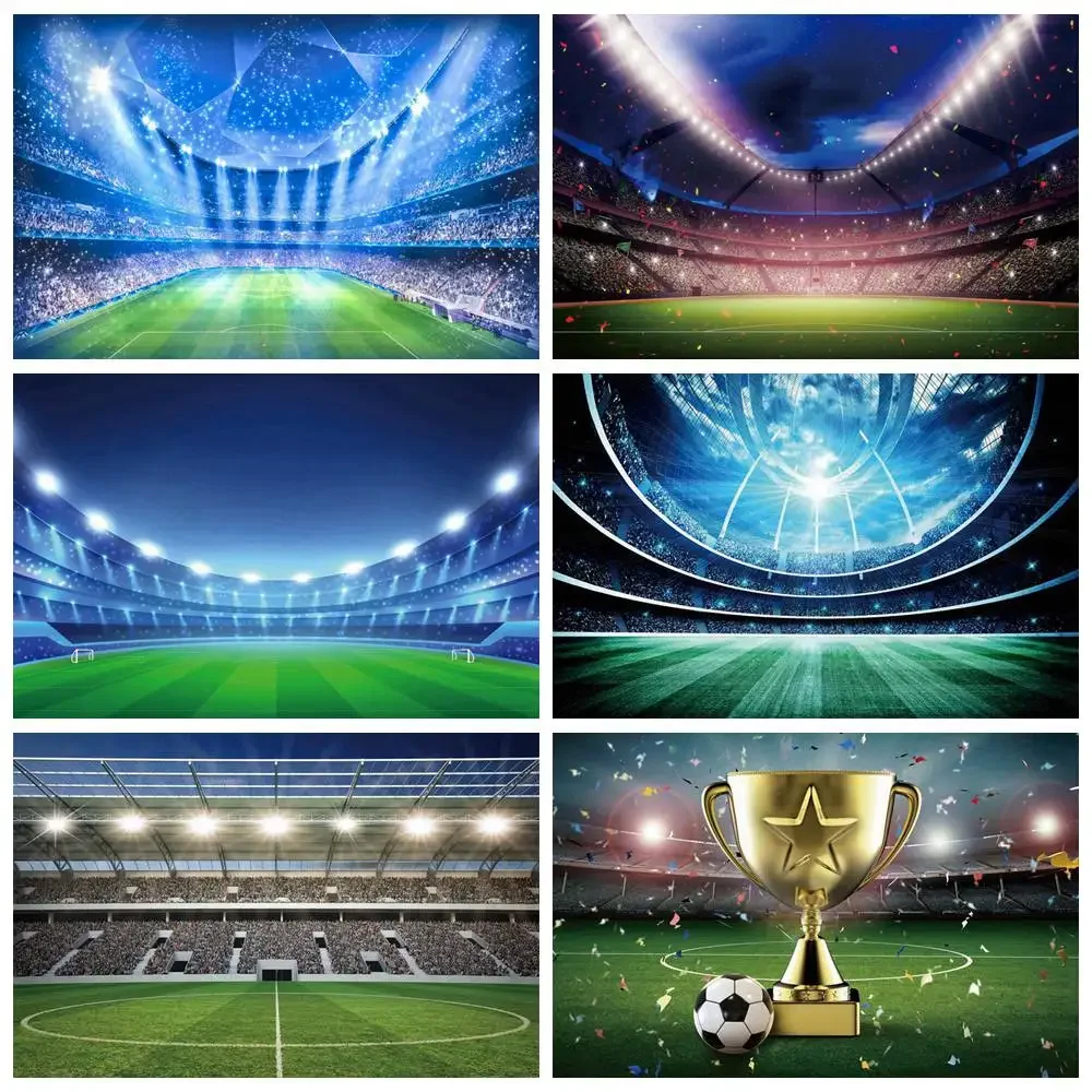 MOON.QG Blue Green Soccer Football Field Boys Birthday Decorations Backdrop Photography Sign Art Party Props Photo Backgrounds