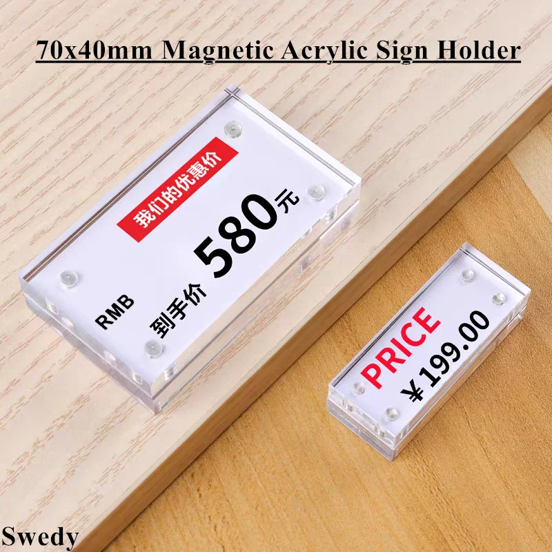 

70x40mm Magnetic Acrylic Sign Holder Price Label Holder Menu Paper Photo Display Stand Picture Frame Flyer Holder