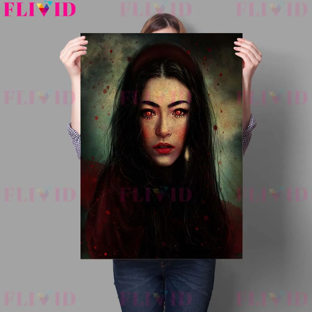 Gothic Demon Maid And Bloody Witch Wall Art Canvas Painting Crow Girl Vintage Art Poster And Prints For Living Room Decoration