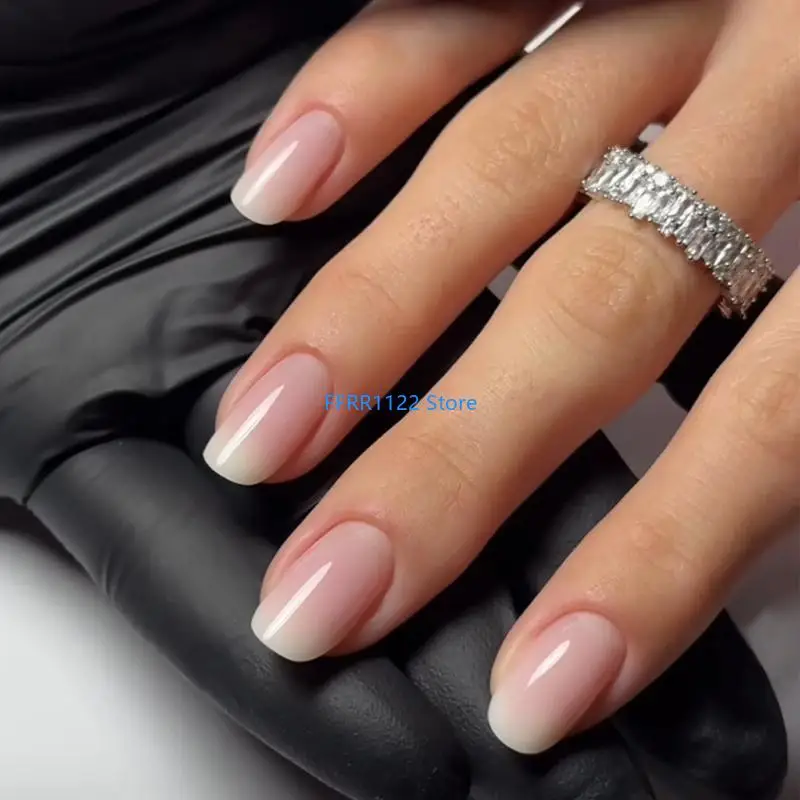 

Y1UF 24Pcs Short Square False Pink Gradient French Tip Acrylic Press on
