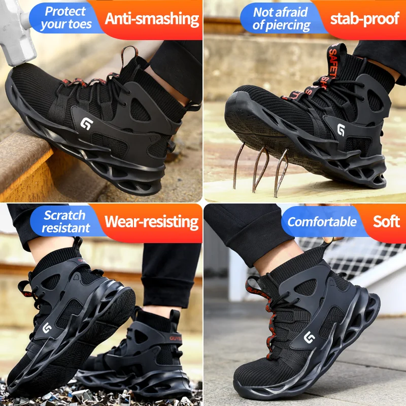 High top anti impact and anti puncture safety shoes lightweight comfortable and wear-resistant construction site work shoes