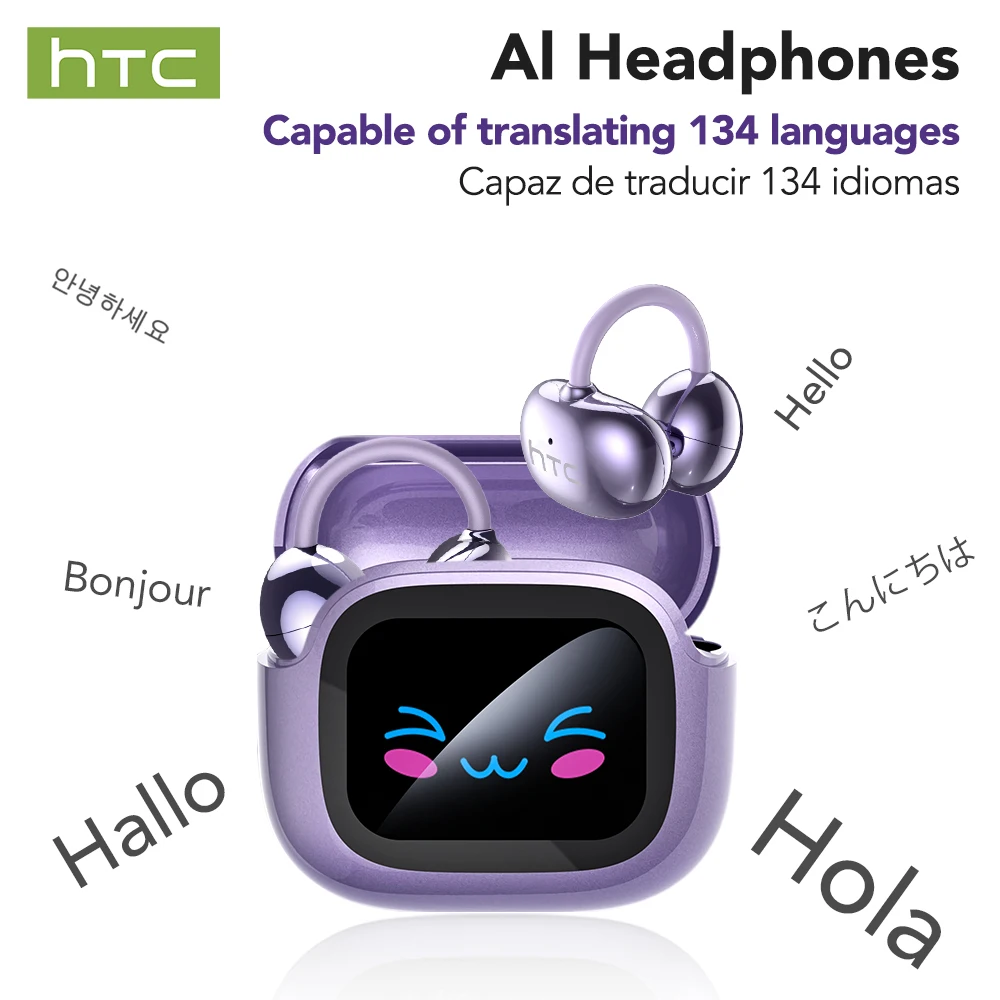 Auriculares Bluetooth HTC NE32 2026 con Traductor de Idiomas en Tiempo Real con IA, Audífonos TWS Bluetooth 6.0 con Sonido HiFi e IPX5