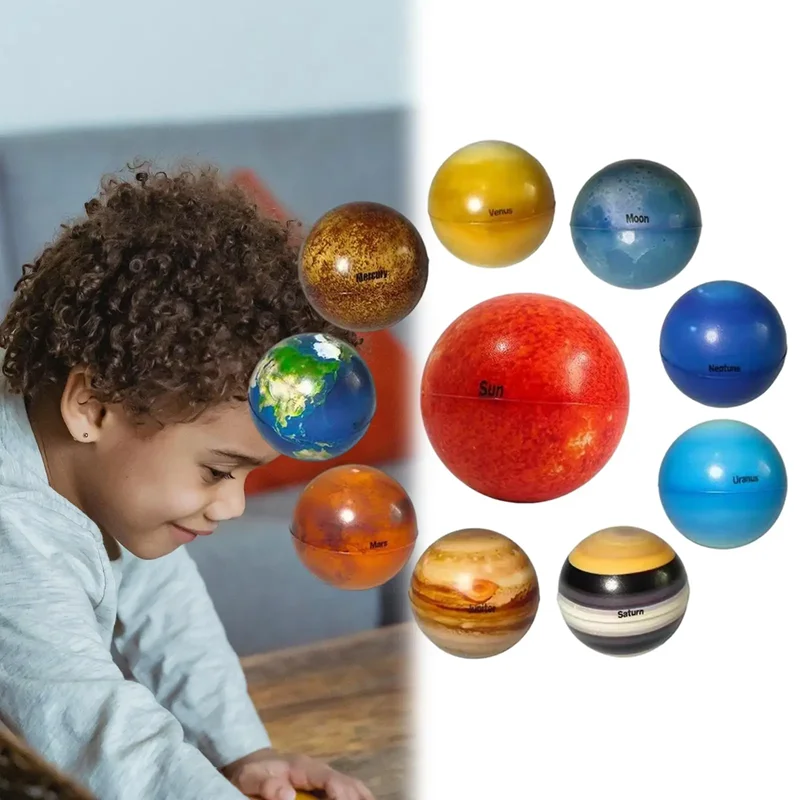 10 Pcs Solar System Planet Balls Stress Relief Educational Toys Safe Sponge Solid Soft Ball Ideal Bouncy PU Ball Toy Gifts