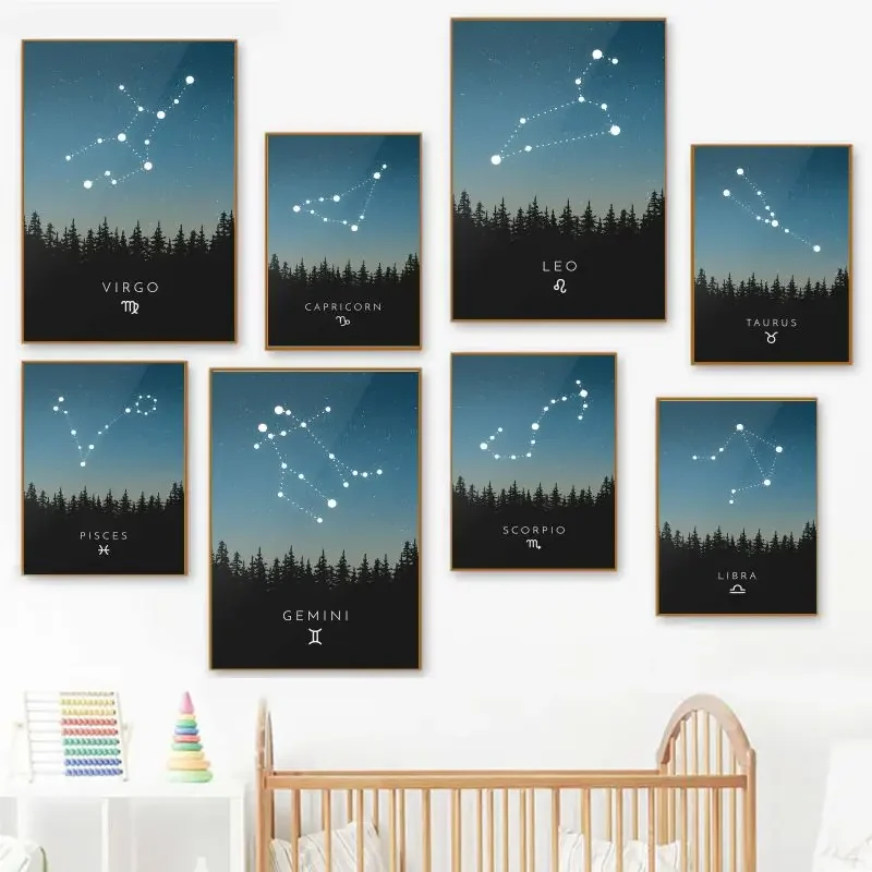 Constellation Poster Picture Wall Art Canvas Painting Constellation Astrology Mural Painting Nordic Living Room Home Decoration