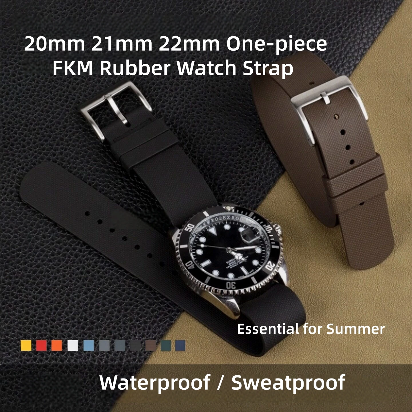 Bracelet de montre universel en caoutchouc FKM, 20mm, 21mm, 22mm, nouvelle mode sportive, une seule pièce, pour Seiko Tudor, étanche et résistant à la sueur