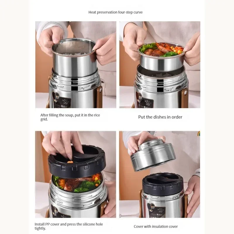 High-quality stainless steel thermal lunch box, with super long 24-hour portable vacuum capacity, long-lasting insulation lunch