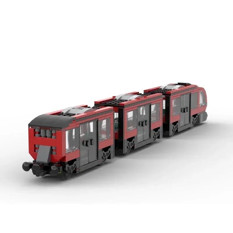Modelo de trem ferroviário moc blocos de construção modularpush puxar trem modelo tecnologia tijolo modular diy montagem brinquedo construção presente