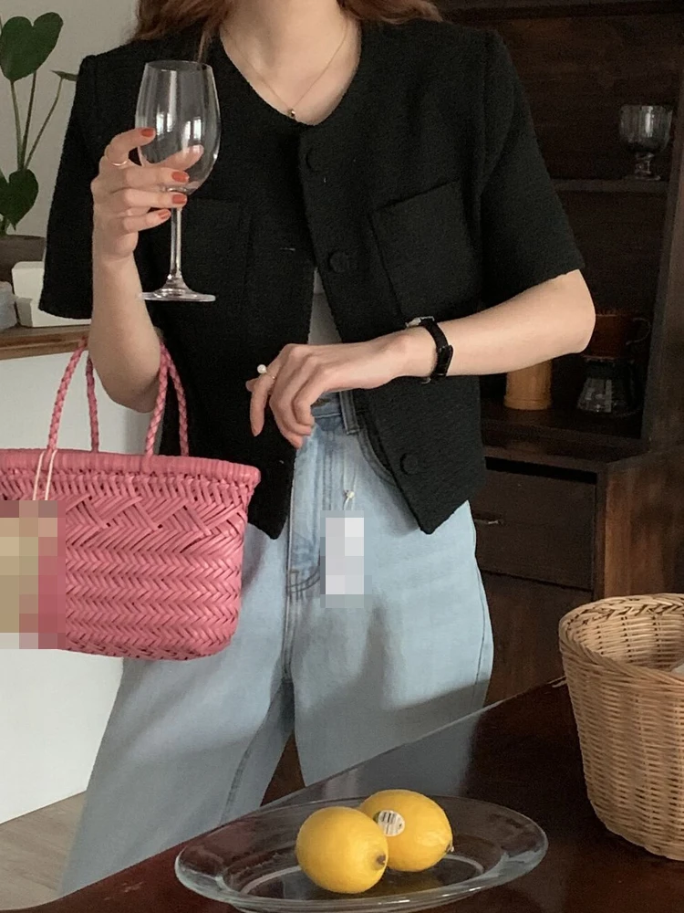 봄 초 플래드 반팔 여성 겉옷 루즈핏 오픈 가디건 탑 통근 스타일 패션 디자인 캐주얼 겉옷