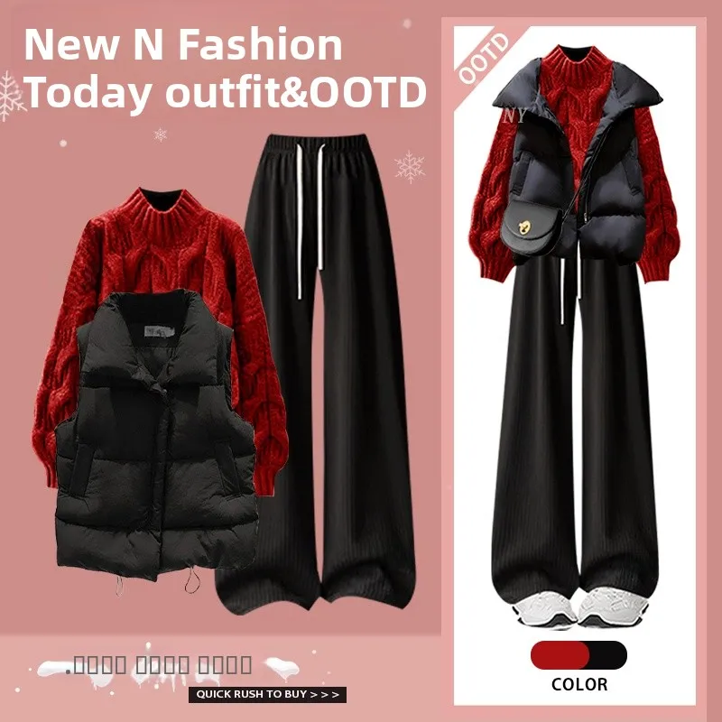 

Зимний дизайнерский вязаный свитер, хлопковый жилет с высокой талией, повседневные брюки, комплект футболок с высоким воротником, модная пряжа...