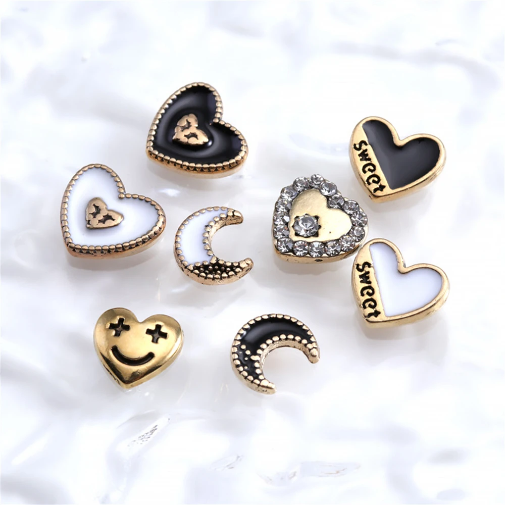 10 Chiếc Retro Hợp Kim Móng Tay Charm Mặt Trăng Đào Trái Tim * Ngọt * Chữ Love Phần Móng Tay Nghệ Thuật Hợp Kim Kim Cương Trang Trí 3D Punk Phụ Kiện