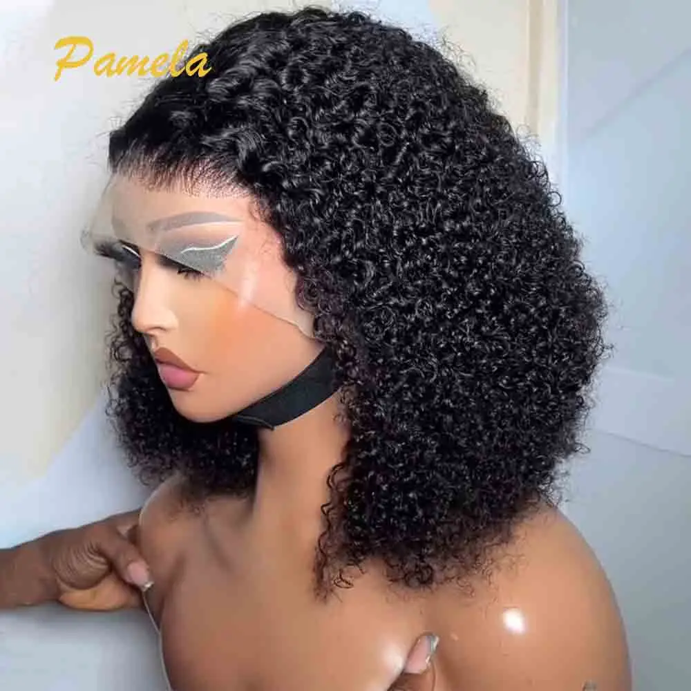 

250% Density Short Bob Wigs Glueless Wig Deep Curly 13x4 Transparent Lace Frontal Short Human Hair Wigs PrePlucked Ready To Wear