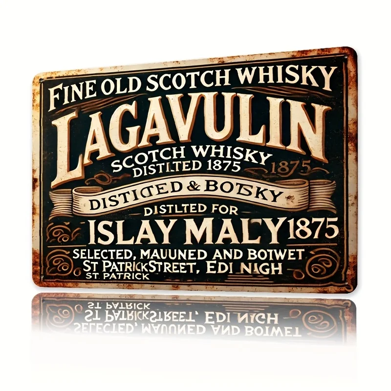 Letrero artístico de pared de metal Lagavulin Whisky - Decoración rústica de estilo retro para dormitorio, cocina, bar o comedor - Diseño único, fácil