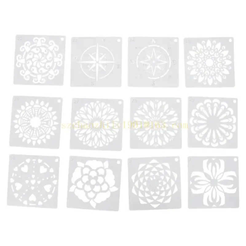 62KA 48PCS/مجموعة Mandala Stencils DIY لوحة قصاصات لتلوين الألبوم الزخرفية القالب 10x10 سم
