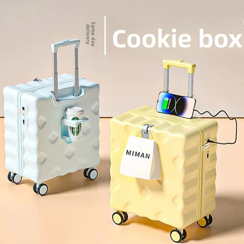 

Carry on Luggage Wheel Suitcase 18 Inch Multifunction Cup Holder Lightweight Travel Security Lockable Eggshell Case Luggage Set