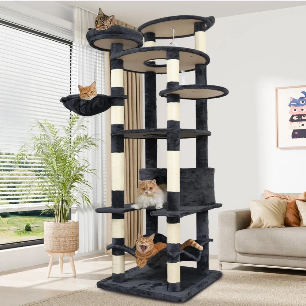 

Tall Cat Tree 78.8in, Multilevel Cat Tower for Adult Cats, Climbing Tree House and Towers with Condo Hammock Scratching Post Lar