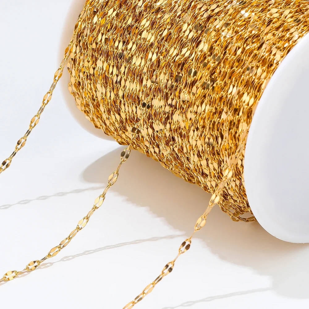 2 Meters 18K Gold Plated Stainless Steel Flat Oval Cable Chains for Girl Bracelet Necklace Supplies DIY Jewelry Making Wholesale