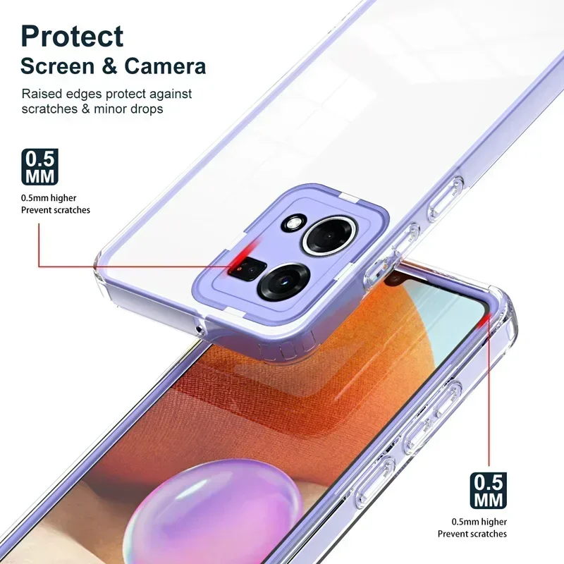 3 in1 Full Clear Protection Shockproof Phone Case for OPPO Reno 11F 10 8 7 Pro A79 98 78 77 38 57 17 A17K 96 16 A16S 36 76 4G 5G