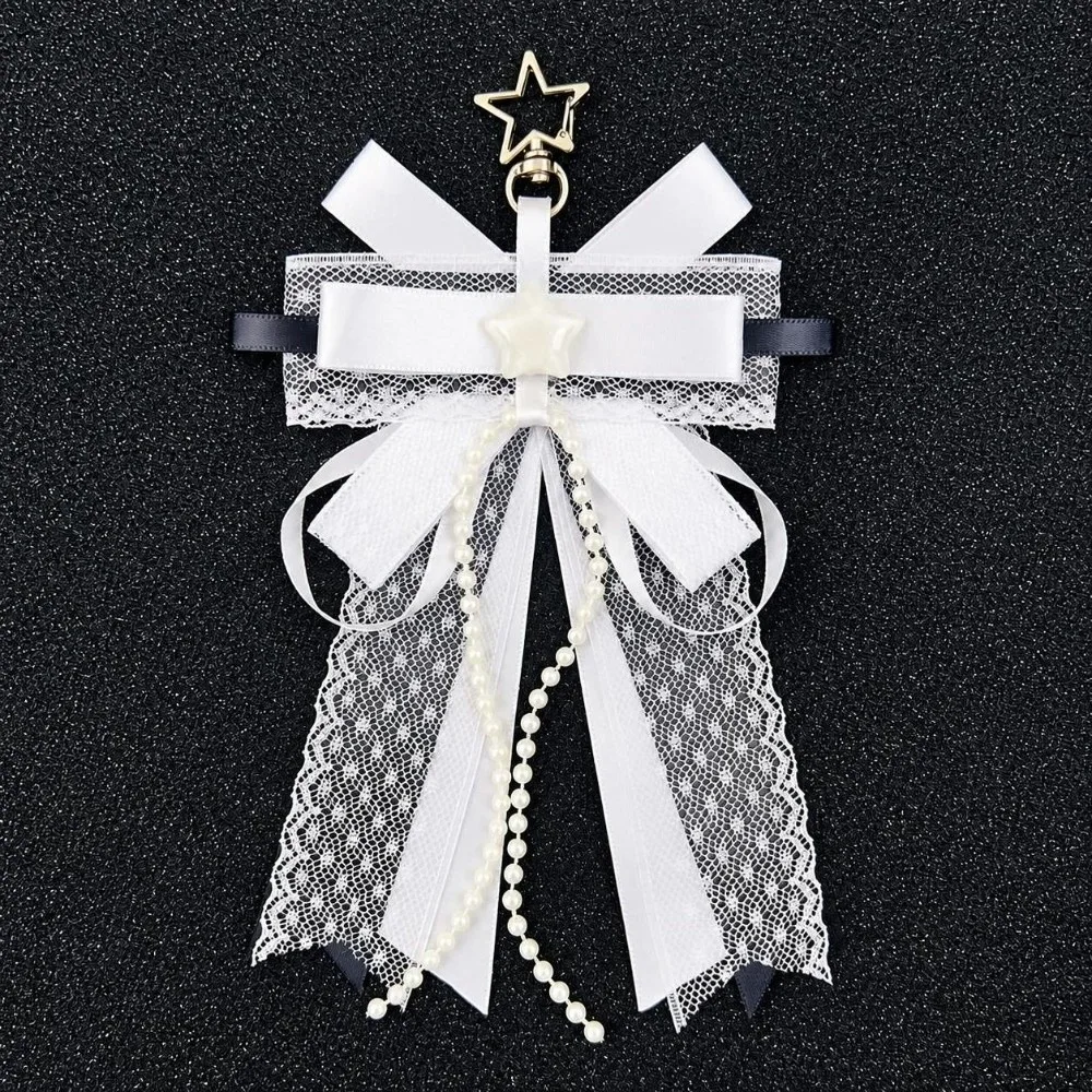 Star Lolita Polka Dot Lace Bow Pendant Imitation Pearl Handmade Jewelry Itabag Keychain Charm Long Streamers Itabag Decoration