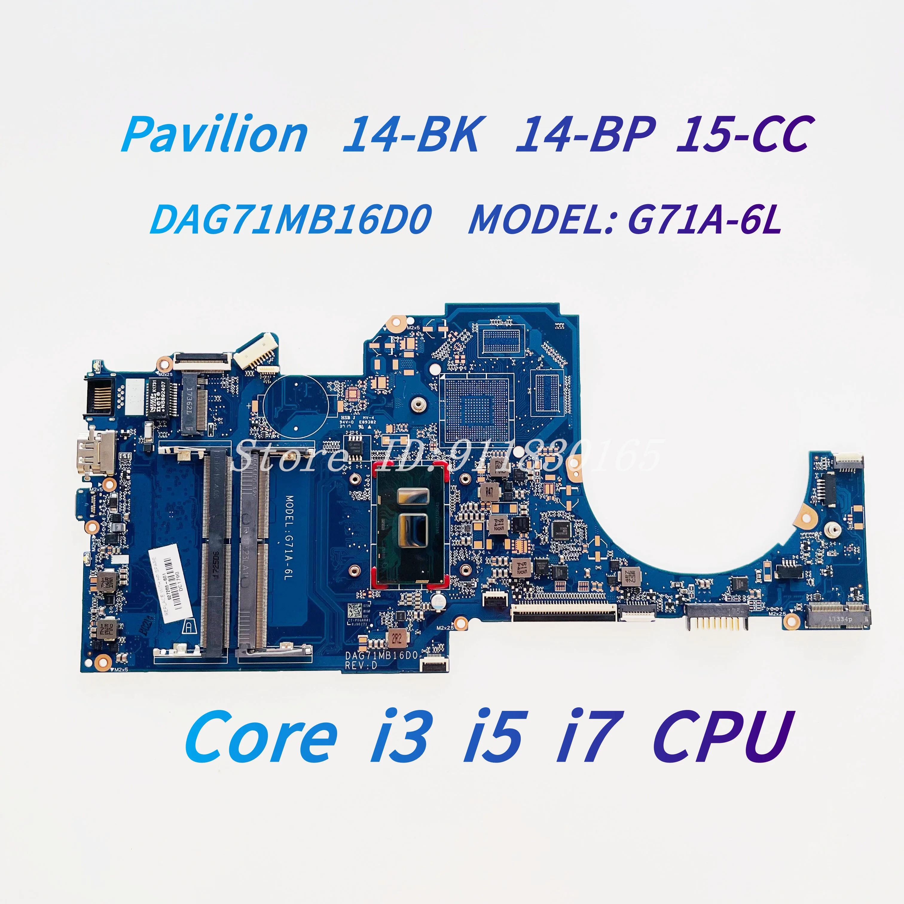 DAG71MB16D0 G71-6L 927266-601 For HP Pavilion 14-BP 14-BK 15-CC G71-6L Laptop Motherboard With I3 I5 I7 CPU UMA DDR4 100% Work