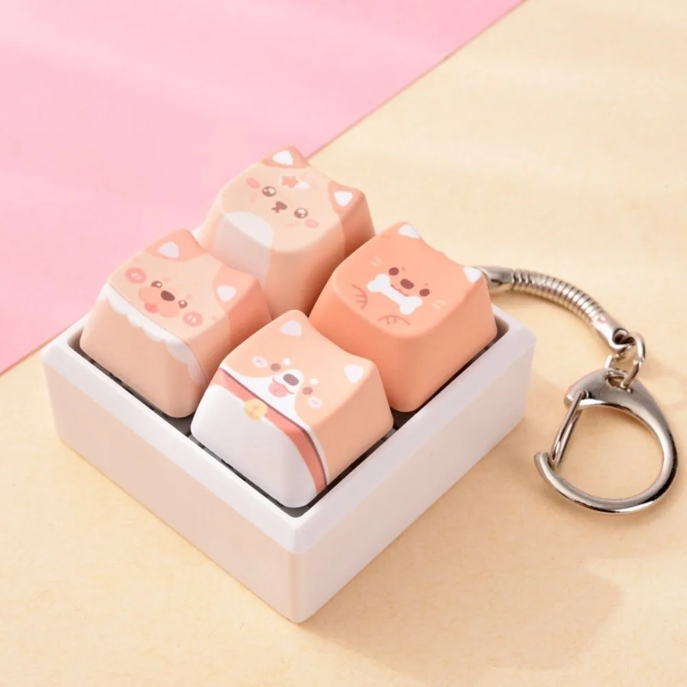 Cute 4-Key Puppy Keycap Keychain Kawaii Creative Fidget Keychain Relax Button Portable Mechanical Keyboard Keying Reduce
