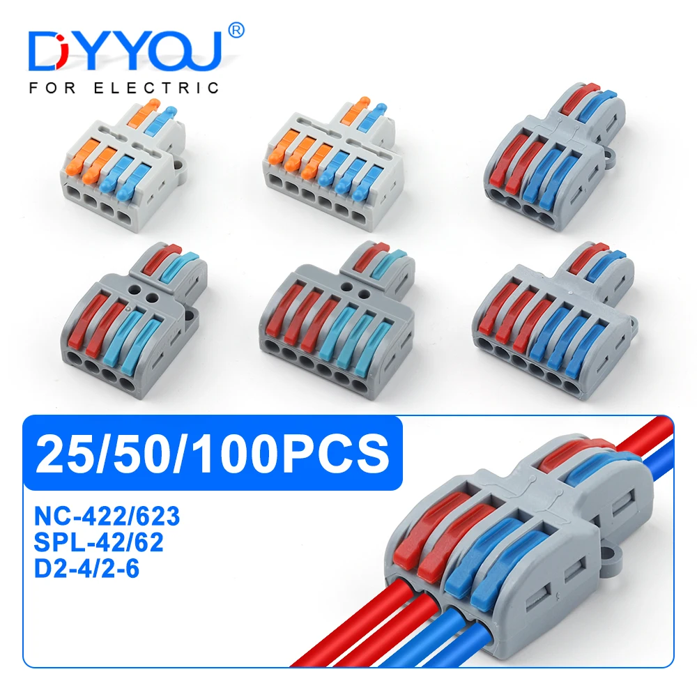 

25/50/100PCS Mini Quick Wiring Cable Connector Electric Push-in Connectors Terminal Block (2 in 4/6 Out) Universal Compact