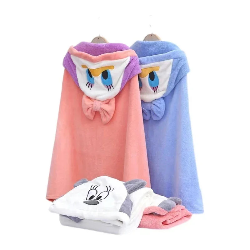 Baby Bathrobe Flannel Cloak Cartoon Boy Girl Ultra-Soft Hooded Spa Velvet Robe Bath Towel Baby Shower Gift Cartoon Shower Stuff