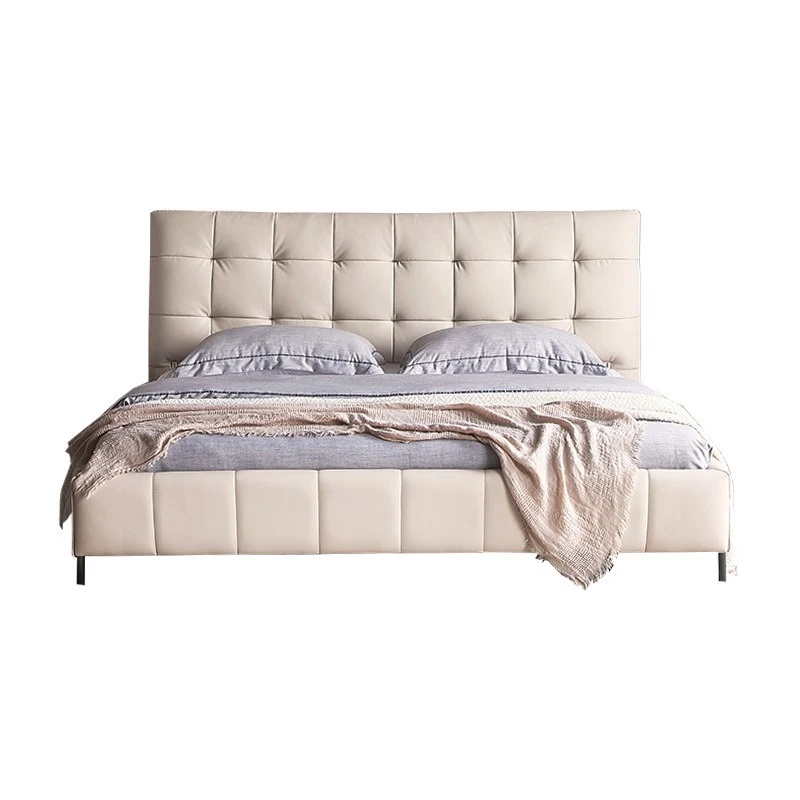 

Cream style leather modern simple double master bedroom 1.8 meters wedding bed designer