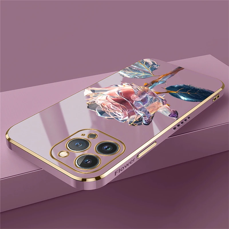 Rose Flower Phone Case For iPhone 15 13 14 Pro Max 12 11 Pro XS Max XR X 8 7 14 Plus SE 2022 2020 Silicone Shockproof Cover