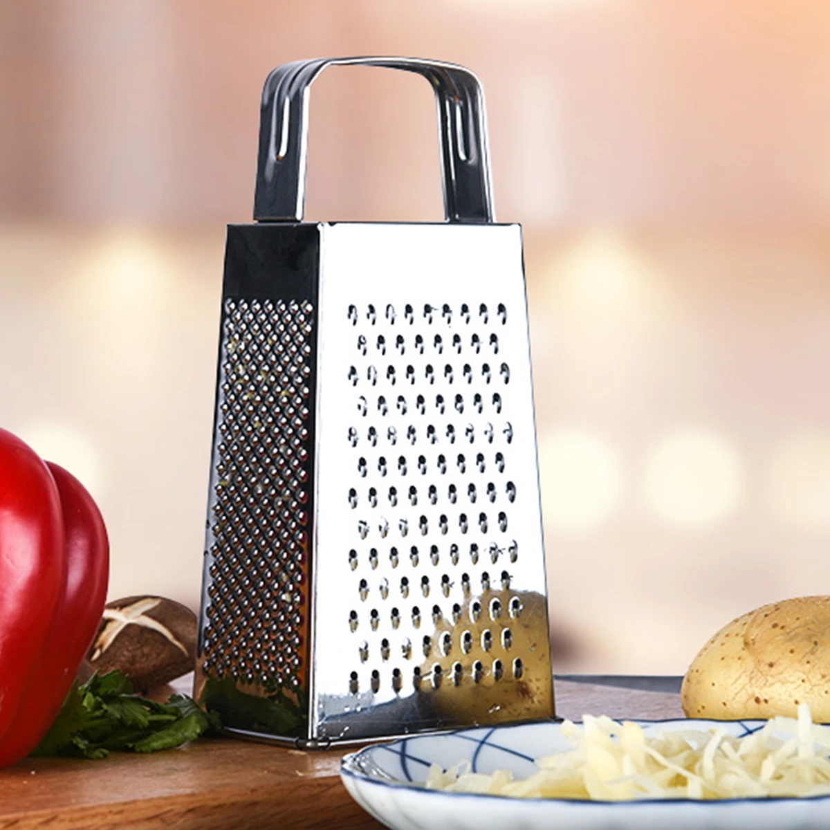 1PC - Rebanador de verduras multifuncional de acero inoxidable engrosado para cocina, triturador de cuatro lados, rebanador de patatas con protector de mano