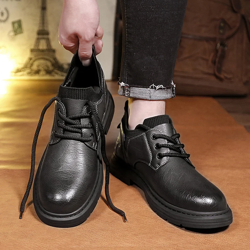 High Quality Men's Comfortable Soft Sock Mouth Casual Shoes Fashion Outdoor Retro Lace Up Thick Soled Wear-resistant Short Boots image 6