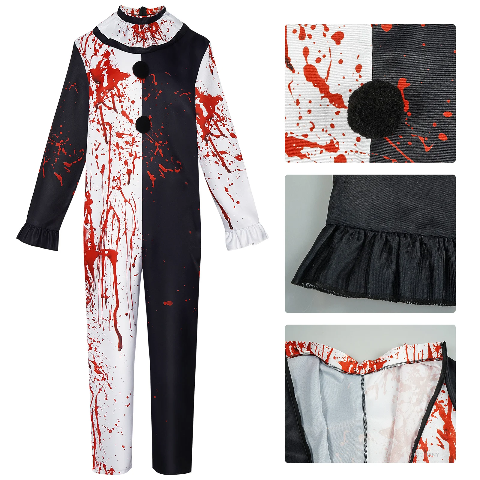 

Movie Art Clown Cosplay Costume Horror Art Clown Cosplay Bloody Men And Women Party Halloween Carnival Bloodstained Bodysuit