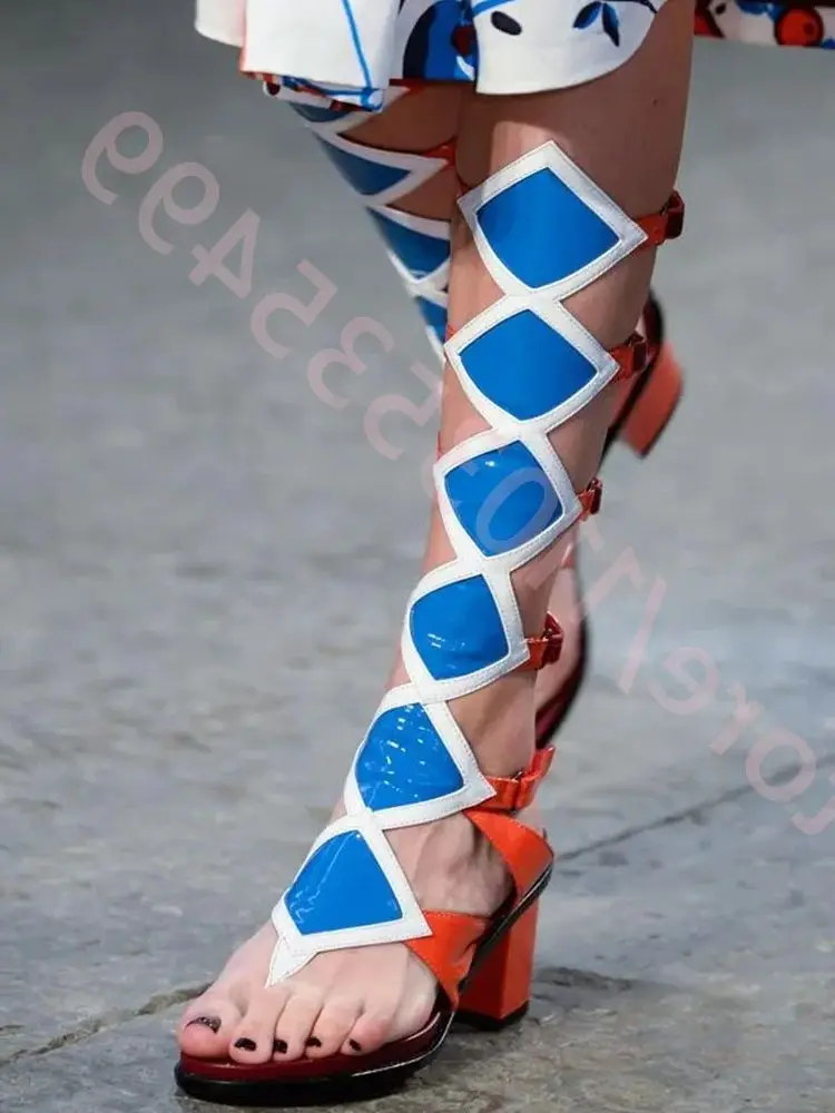 Sexy Ladies Clip-Toe Catwalk Boots 2025 Summer New Ins Style Belt Buckle Roman Sandals Street Fashion Party Beach Calf Boots