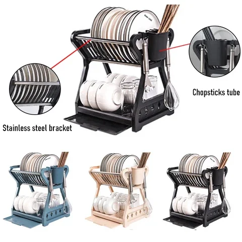 2021 Kitchen Dish Bowl Drying Holder Storage Rack with 2-Layer Chopstick Cage Dish Filter Rack Tableware Storage Tray Box Basket