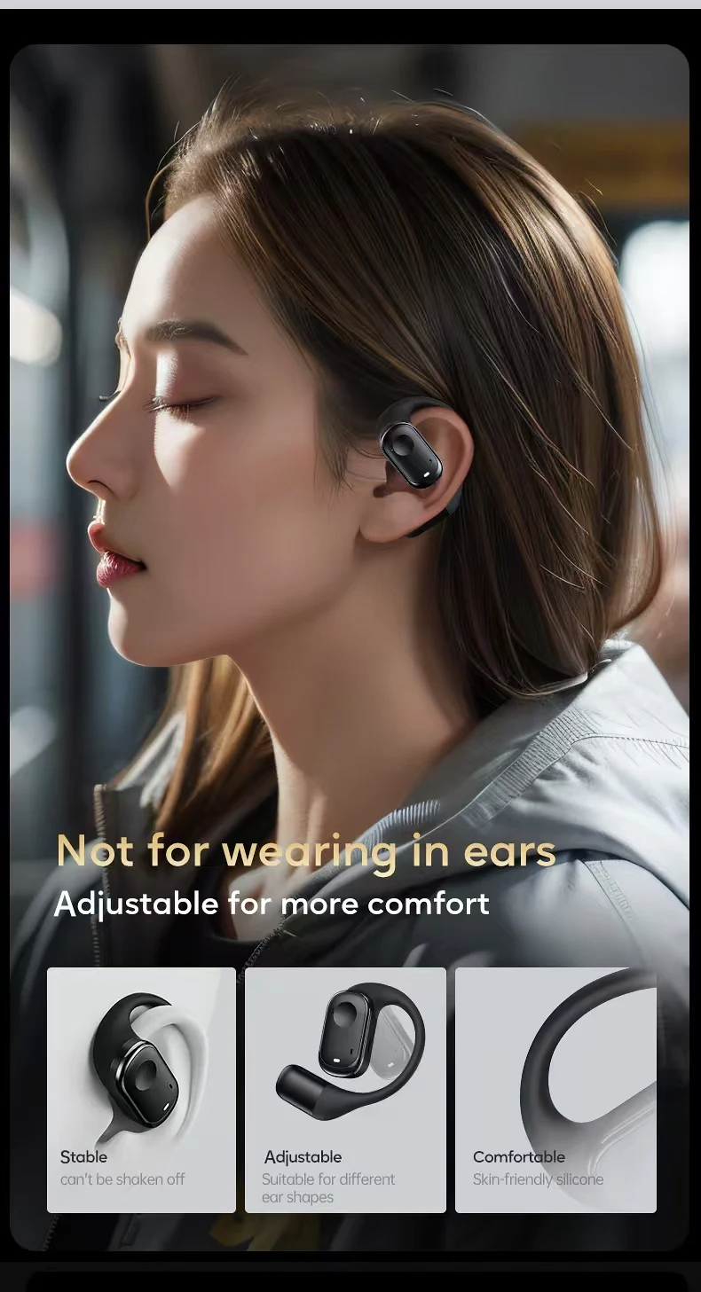 Open-Ear Headphones with Stable Comfort & Hi-Res Sound Pure Bass Boost Bluetooth 5.3 Earbuds OWS Wireless Headphones for Sports