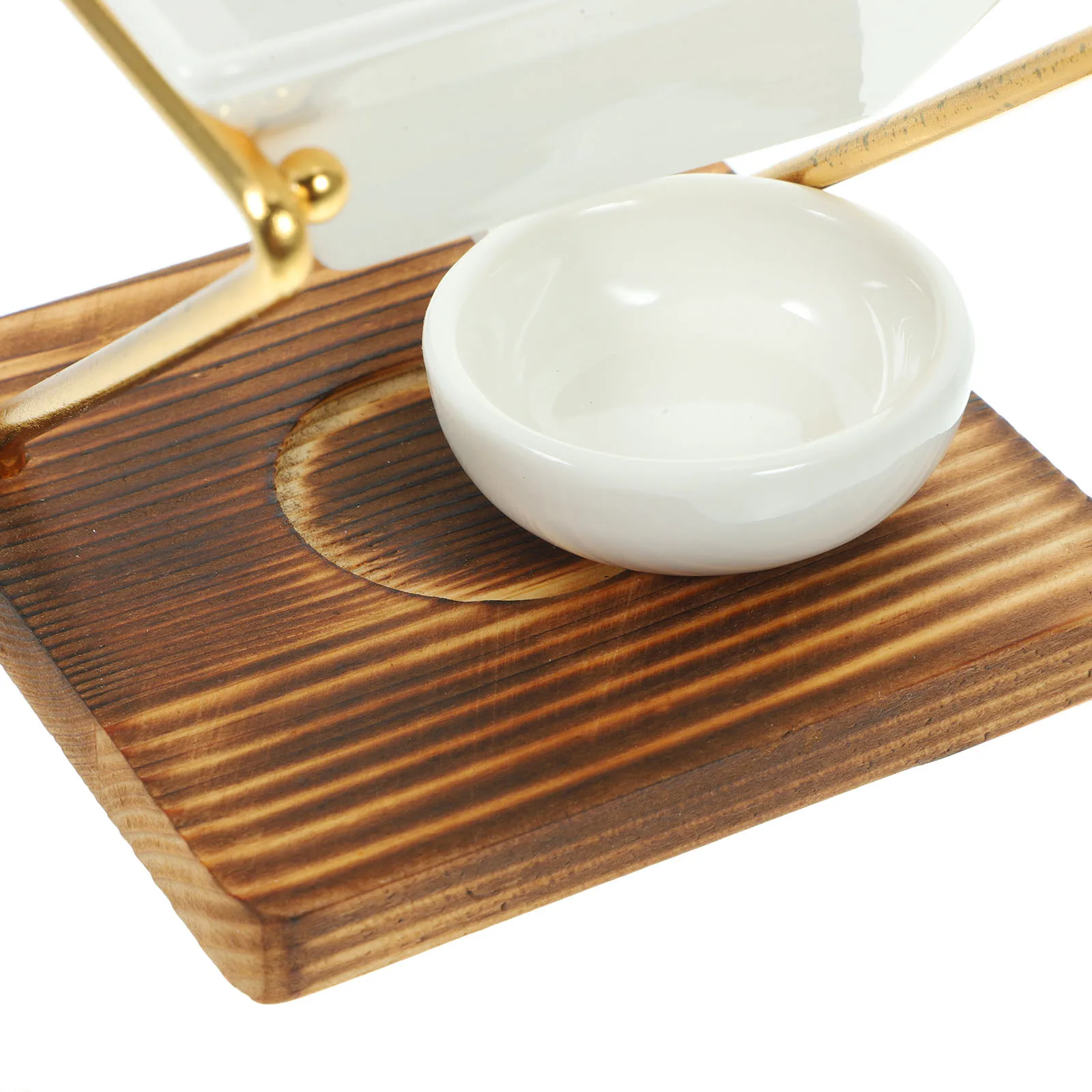 

1 set 1 Set Ceramic Holder Vintage Tealight Oil Burner Aroma Diffuser For Bedroom Living Room Wooden Essential Oil Warmer